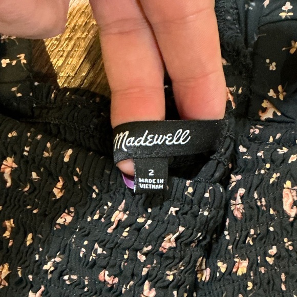 Madewell Lucie Elbow-Sleeve Smocked Wide-Leg Jumpsuit in Stem Scatter – Size 2 - Picture 8 of 12